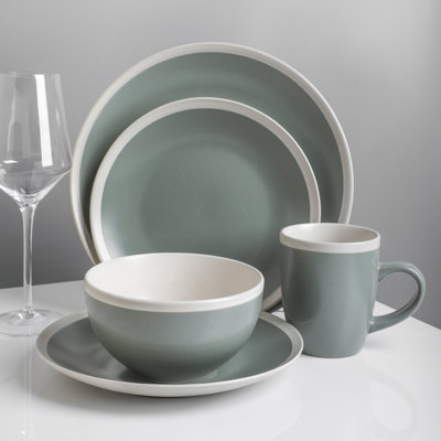 Stone Lain Serenity Set Di Piatti In Gres Porcellanato, Verde E Crema, 4 Ciotole, Lavabili In Lavastoviglie E Microonde